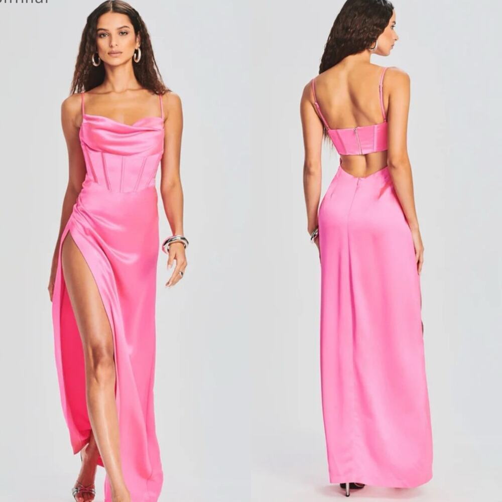 Retrofete Bright Pink Rosa Corset High Slit Dress XS MSRP $475